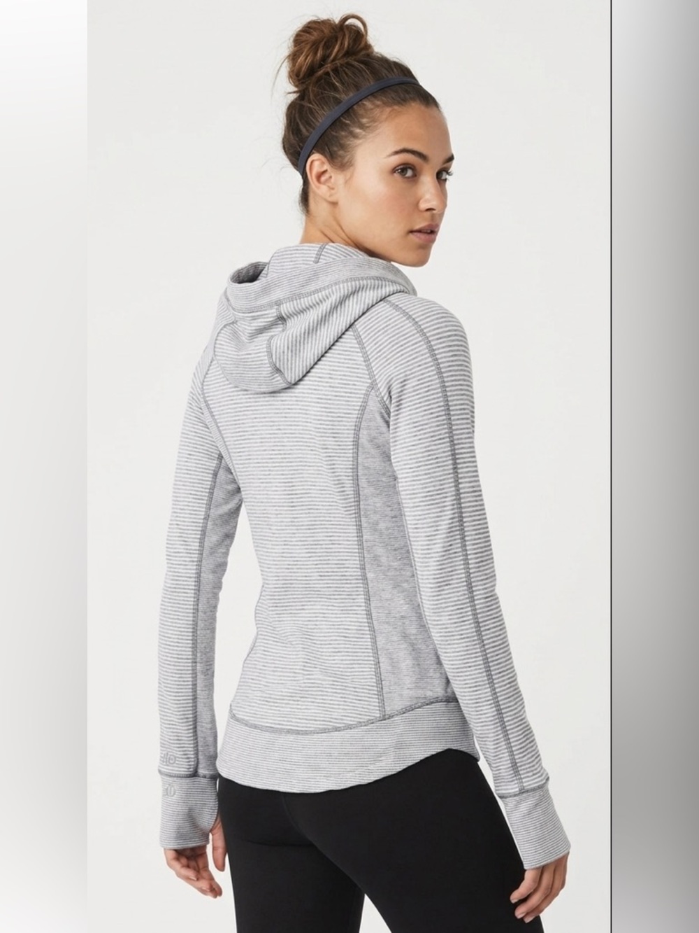 Lululemon Think Fast Hoodie Mini Check White Heathered Slate Women's Size 4